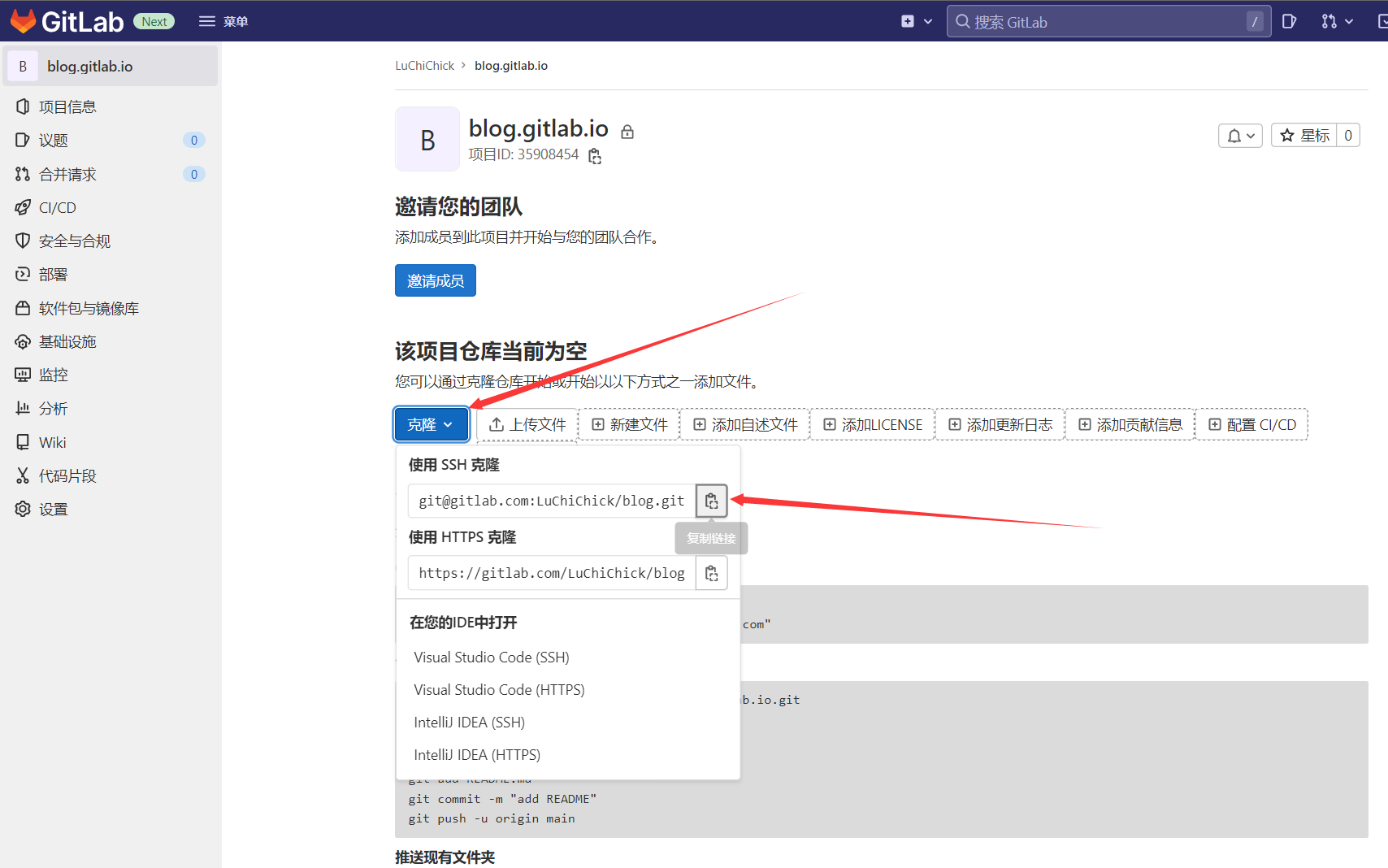 GitLab项目仓库ssh地址